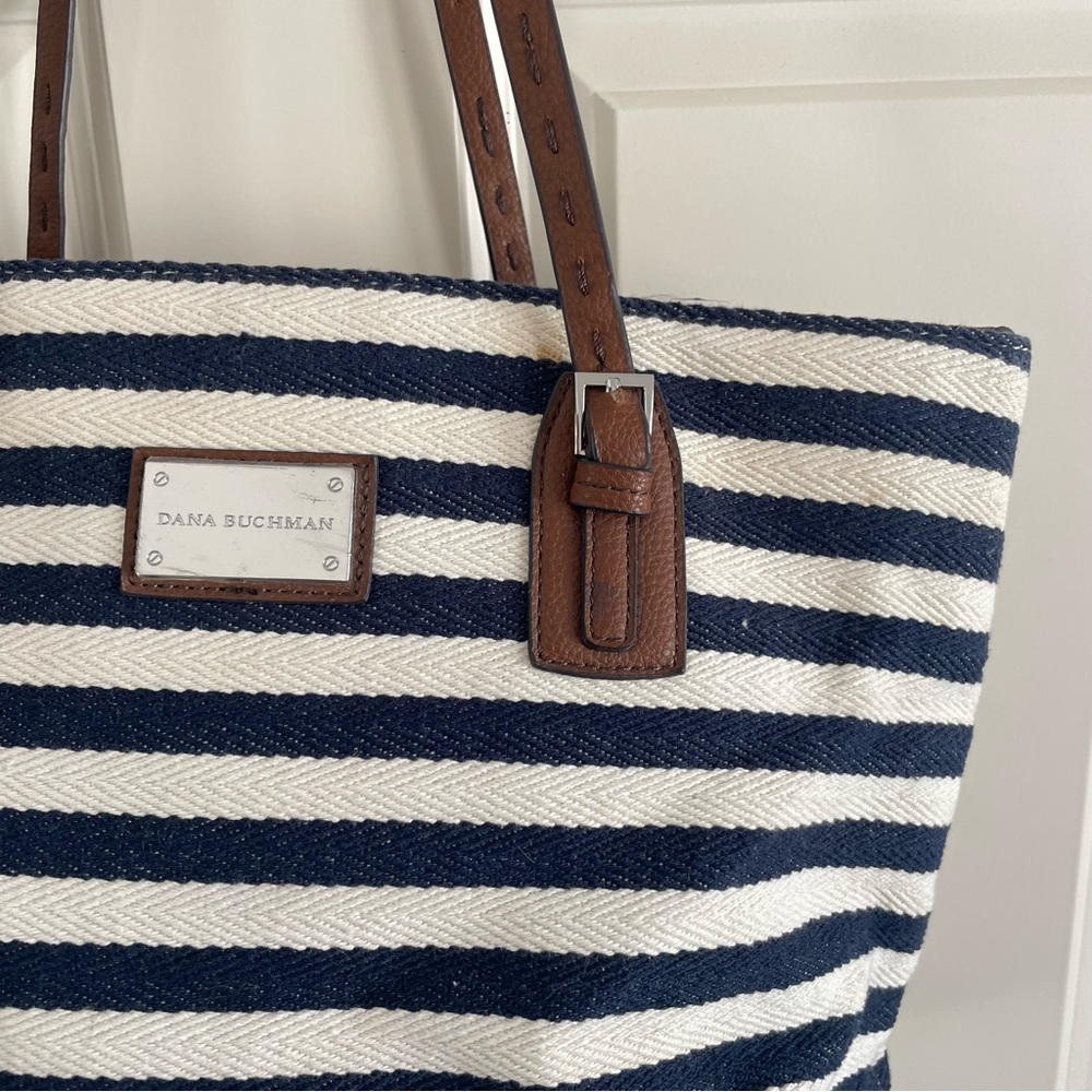 Dana Buchman Navy and White Striped Tote Shoulder NWOT - Picture 3 of 5